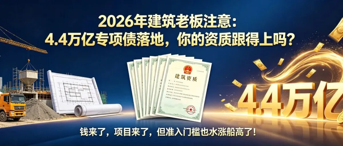 2026年建筑老板注意：4.4万亿专项债落地，你的资质跟得上吗？